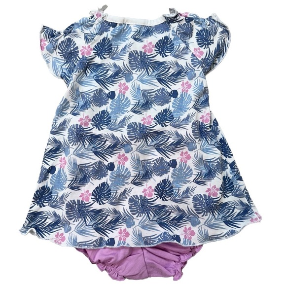 Feather Baby 3-6 Months Dress Pima Cotton‎ Floral Palms Print Top & Diaper Cover - Picture 2 of 7